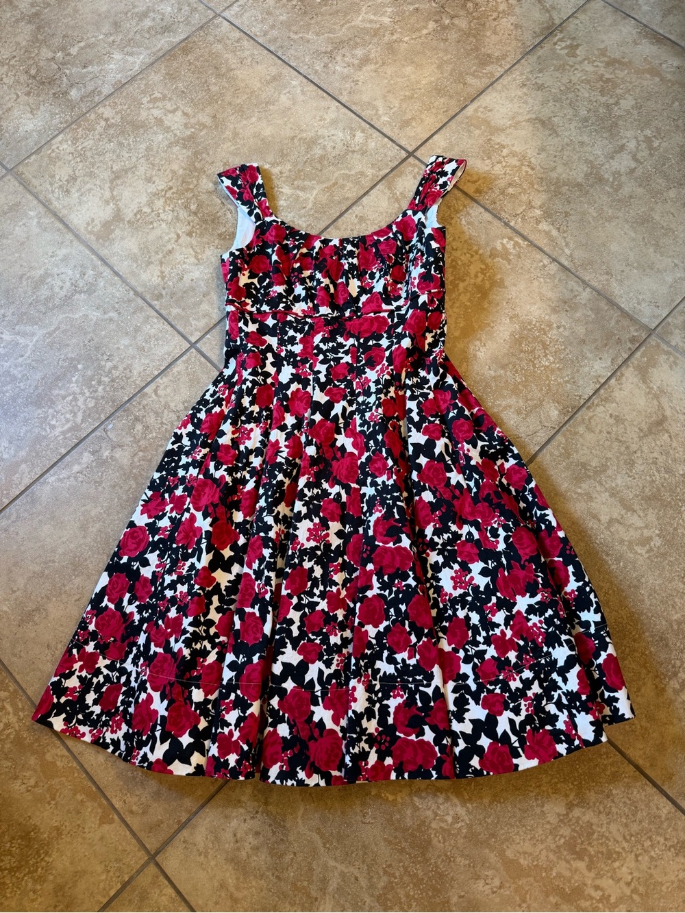 White House Black Market Girls' Red, Black & White Floral Fit-and-Flare Dress